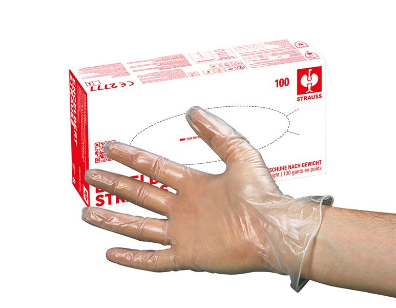 Disposable vinyl latex gloves, lightly powdered