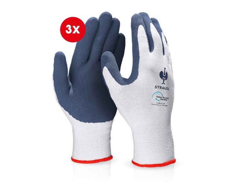 Main view, Personal Protection, e.s. Latex foam gloves recycled, 3 pairs, blue/white