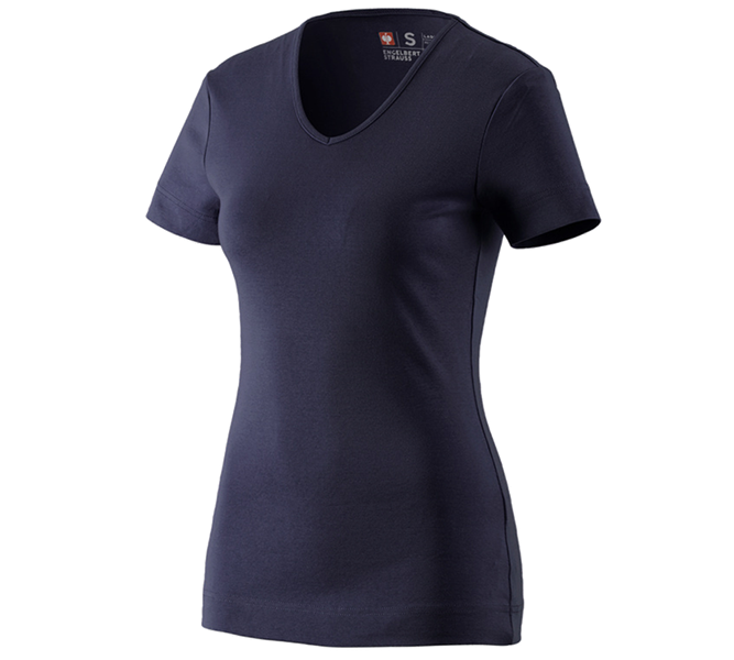 Main view, Women, e.s. T-shirt cotton V-Neck, ladies', navy