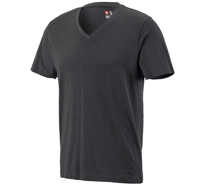 Hovedvisning, T-Shirts, e.s. T-Shirt cotton slub V-Neck, grafit