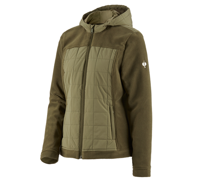 Main view, Topics, Hybrid fleece hoody jacket e.s.concrete, ladies', mudgreen/stipagreen