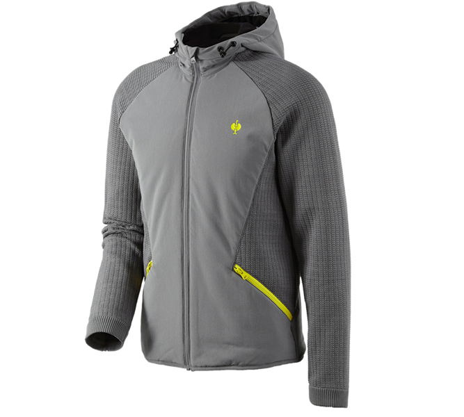 Main view, e.s.trail, Hybrid hooded knitted jacket e.s.trail, basaltgrey/acid yellow