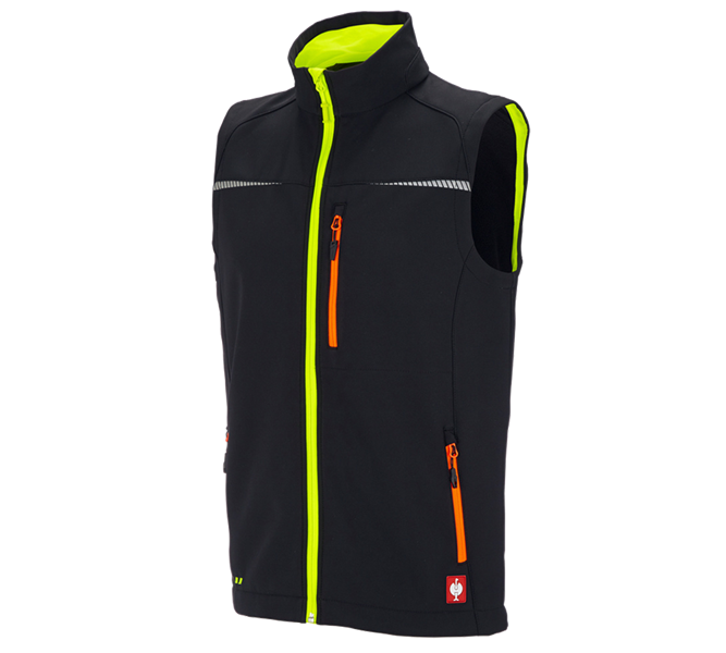 Main view, Topics, Softshell bodywarmer e.s.motion 2020, black/high-vis yellow/high-vis orange