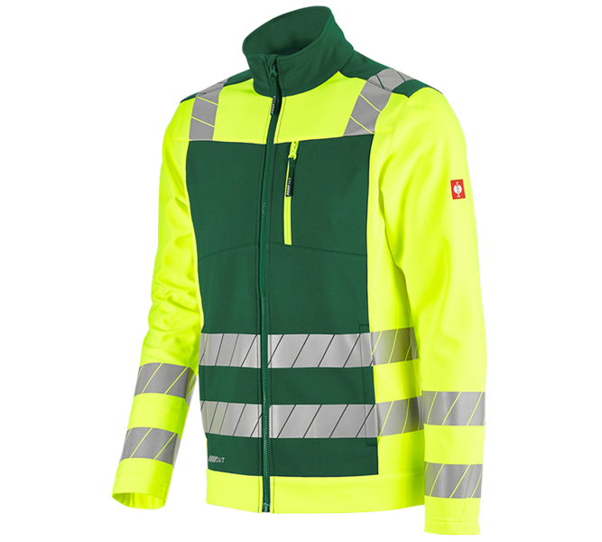 Main view, Clothing, High-vis softshell jacket e.s.motion 24/7, green/high-vis yellow