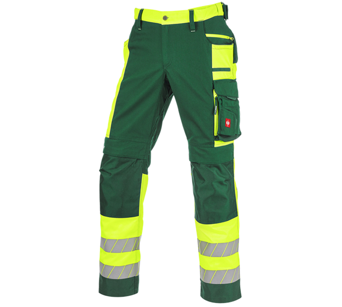 Main view, Clothing, High-vis trousers e.s.motion 24/7, green/high-vis yellow