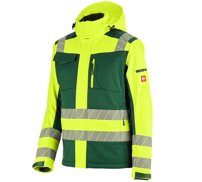 Main view, High-Vis Jackets, High-vis winter softshell jacket e.s.motion 24/7, green/high-vis yellow