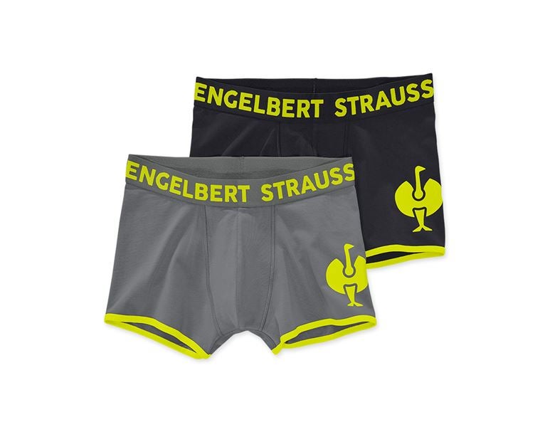 Main view, Underwear, Pants cotton stretch e.s.trail, pack of 2, black/acid yellow+basaltgrey/acid yellow