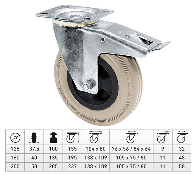 Guide Roll with Wheel-/Total Fixing Brake