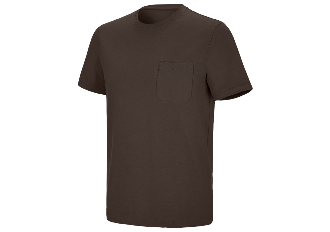 T-Shirts, Pullover & Skjorter: T-shirt cotton stretch Pocket + kastanje