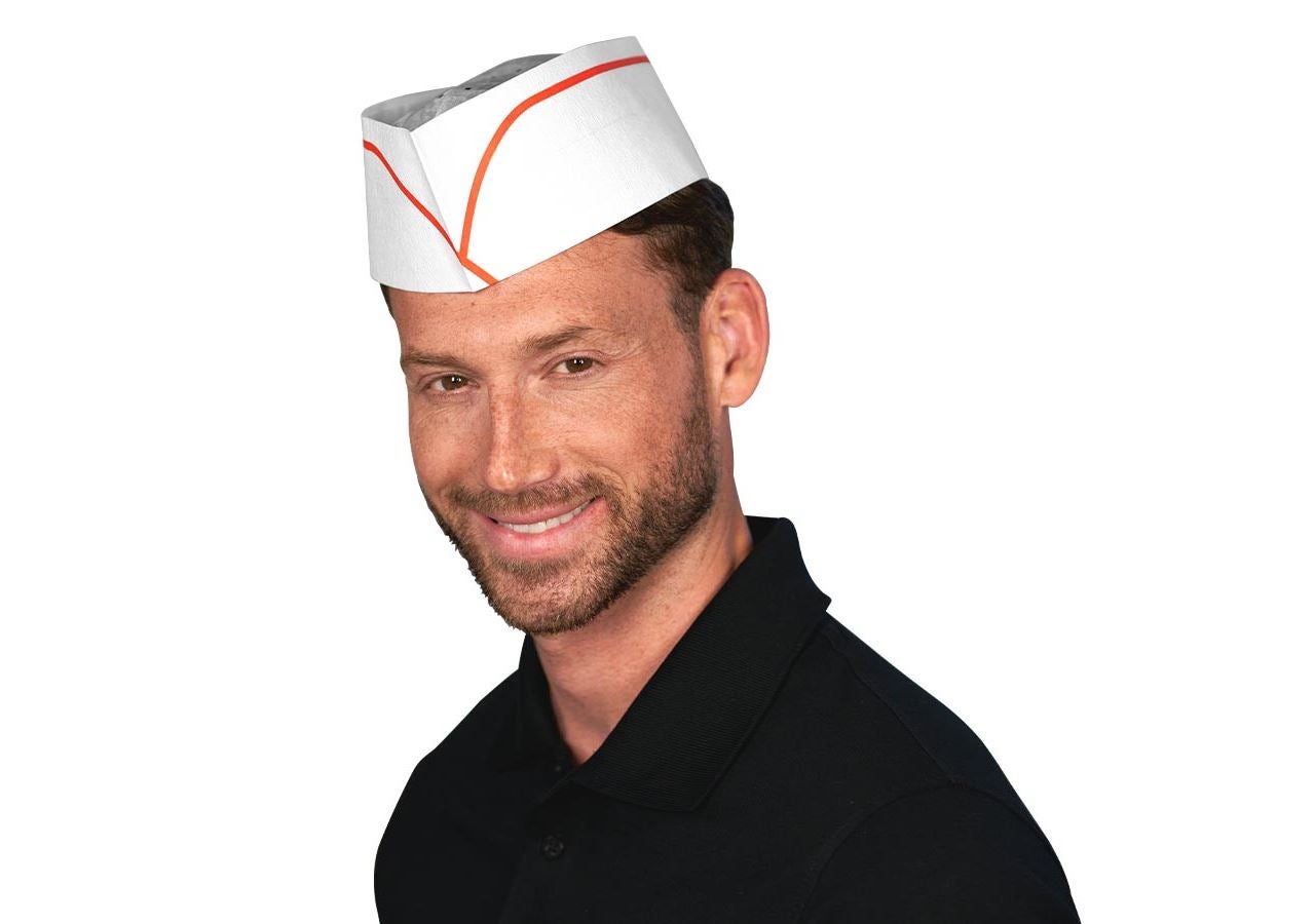 Disposable Clothing: Paper food service hats + white/red