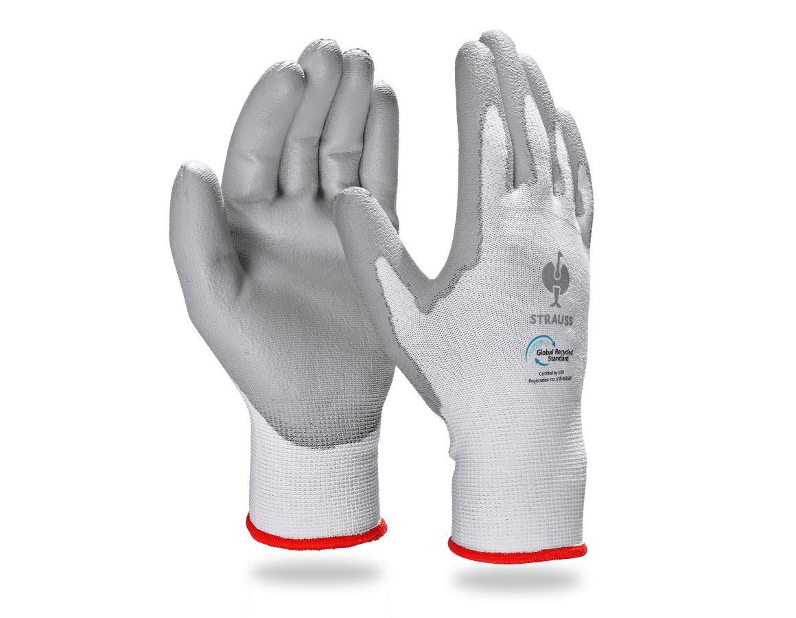 Belagt: e.s. PU-handsker recycled, 3-pak + grå/hvid