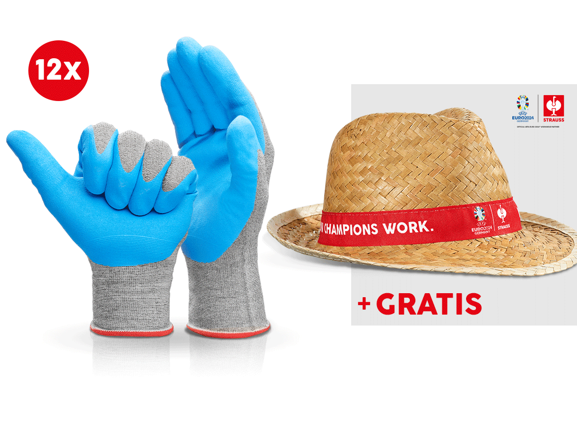 Samarbejde: 12x nitrilhandsker evertouch micro + EURO2024 hat + blå/lyseblå-melange