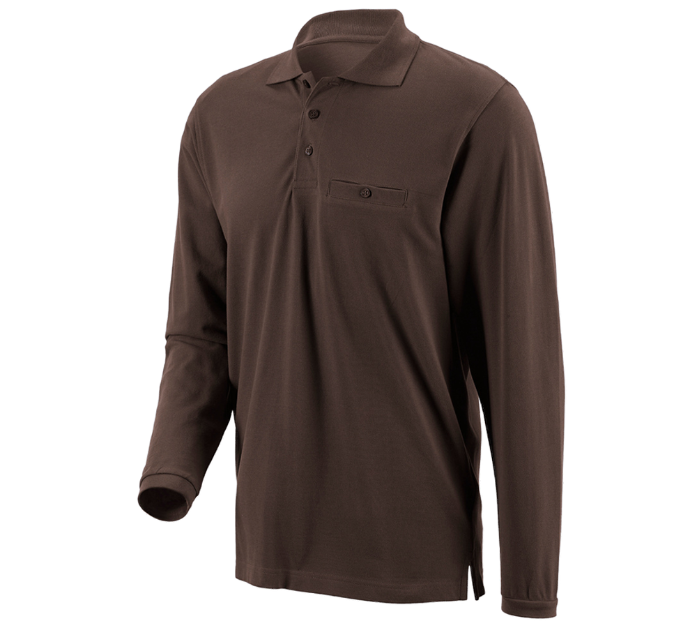 T-Shirts, Pullover & Skjorter: e.s. Longsleeve-Polo cotton Pocket + kastanje