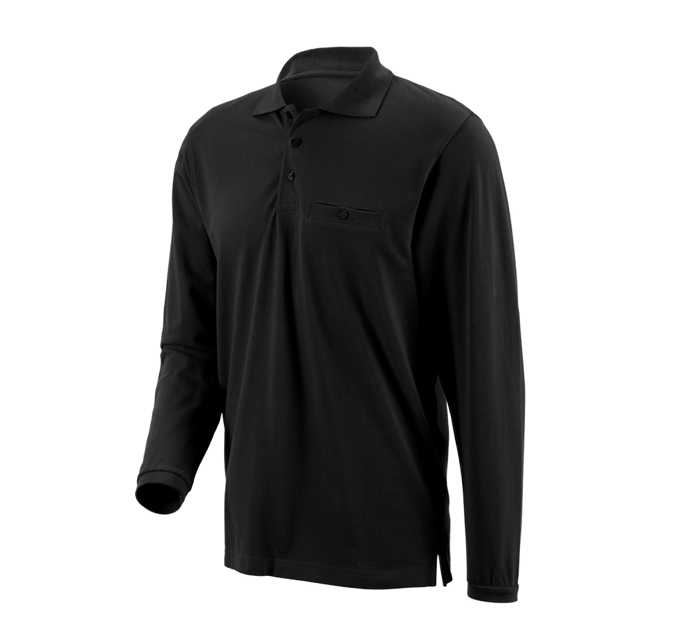 T-Shirts, Pullover & Skjorter: e.s. Longsleeve-Polo cotton Pocket + sort