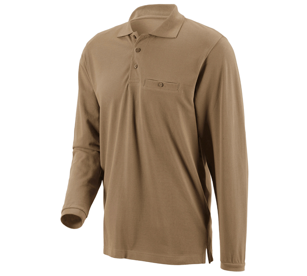 T-Shirts, Pullover & Skjorter: e.s. Longsleeve-Polo cotton Pocket + kaki