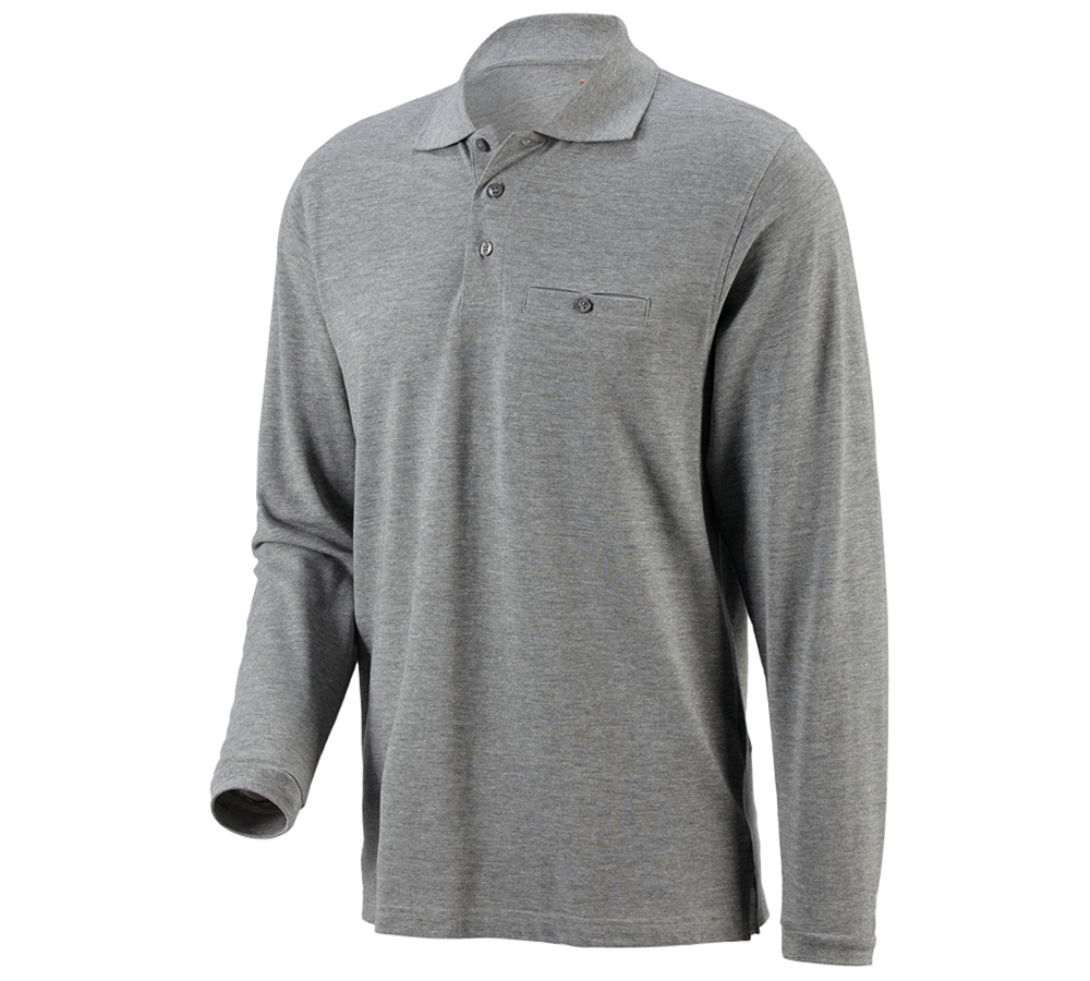 T-Shirts, Pullover & Skjorter: e.s. Longsleeve-Polo cotton Pocket + gråmeleret
