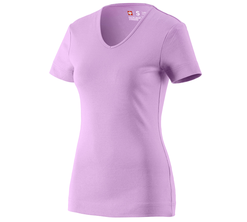 T-Shirts, Pullover & Skjorter: e.s. T-Shirt cotton V-Neck, damer + lavendel