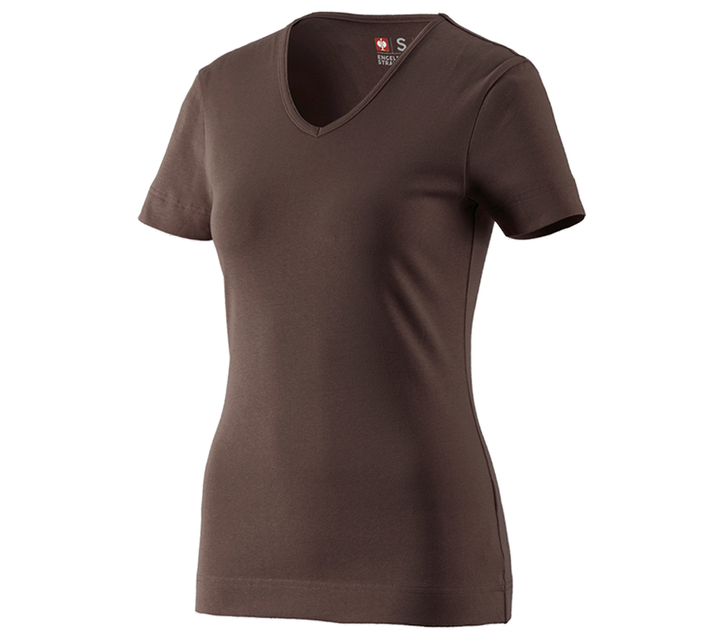 T-Shirts, Pullover & Skjorter: e.s. T-Shirt cotton V-Neck, damer + kastanje