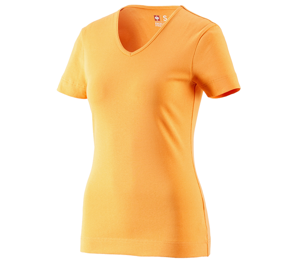 T-Shirts, Pullover & Skjorter: e.s. T-Shirt cotton V-Neck, damer + lys orange