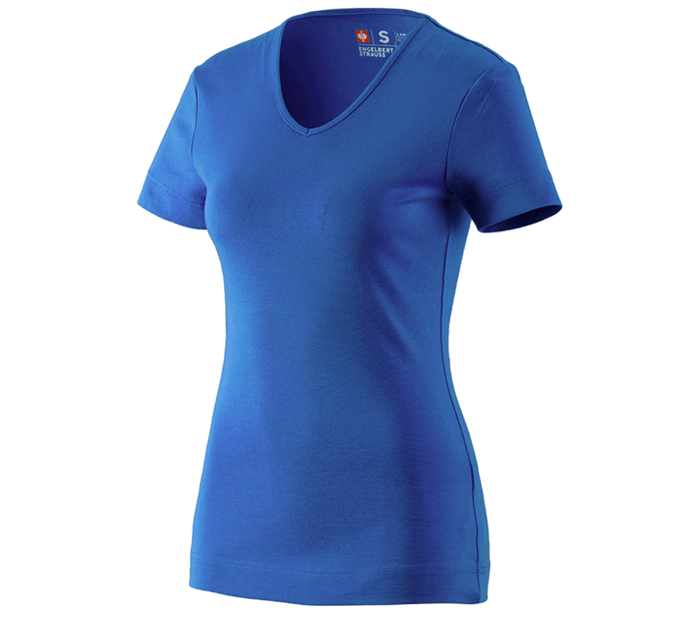 T-Shirts, Pullover & Skjorter: e.s. T-Shirt cotton V-Neck, damer + ensianblå