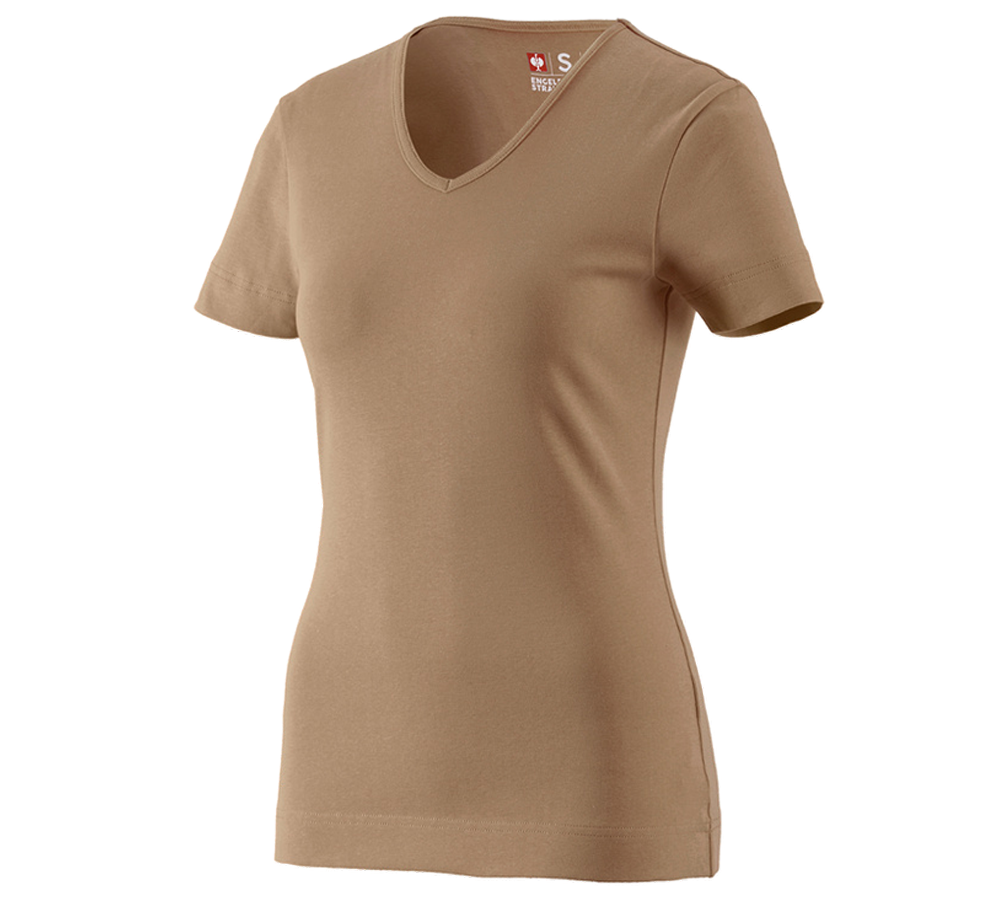 T-Shirts, Pullover & Skjorter: e.s. T-Shirt cotton V-Neck, damer + kaki