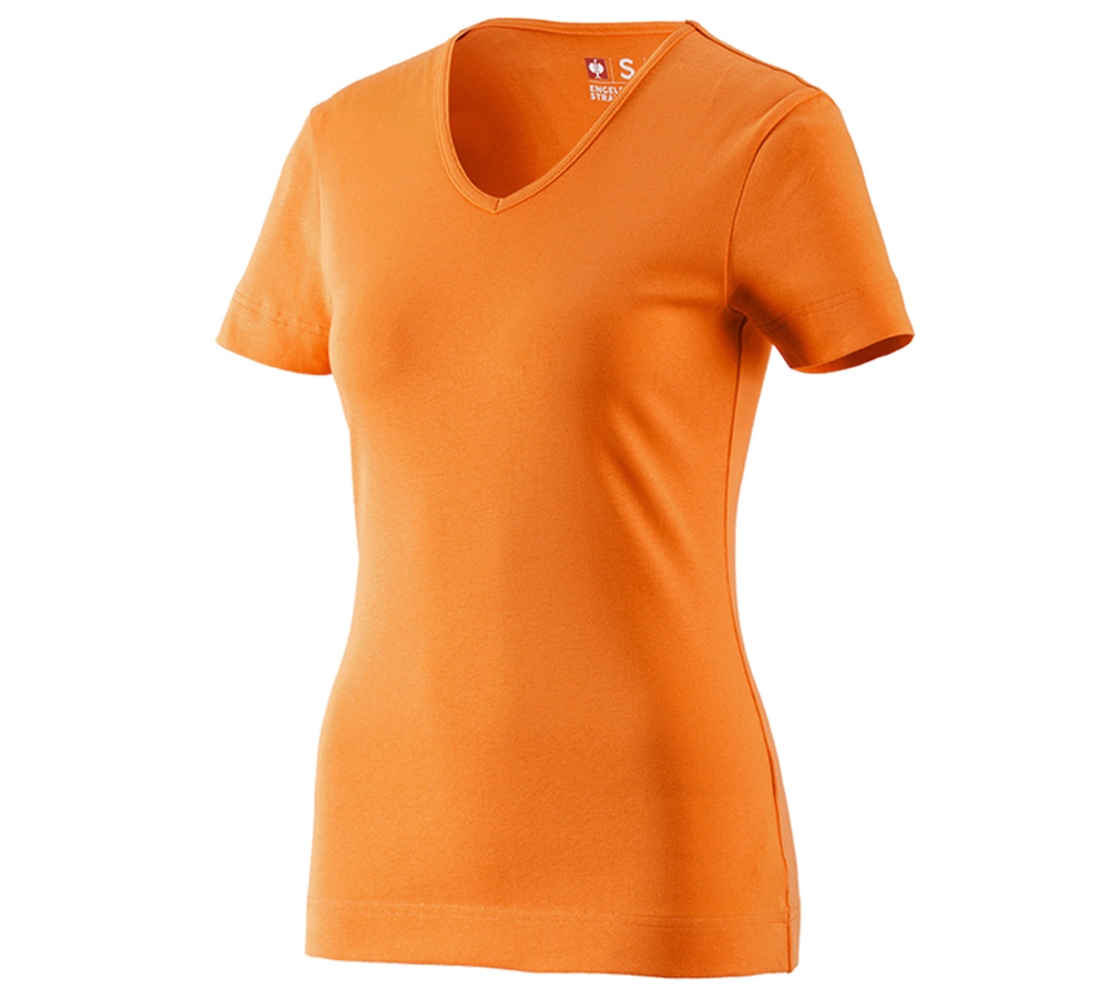 T-Shirts, Pullover & Skjorter: e.s. T-Shirt cotton V-Neck, damer + orange