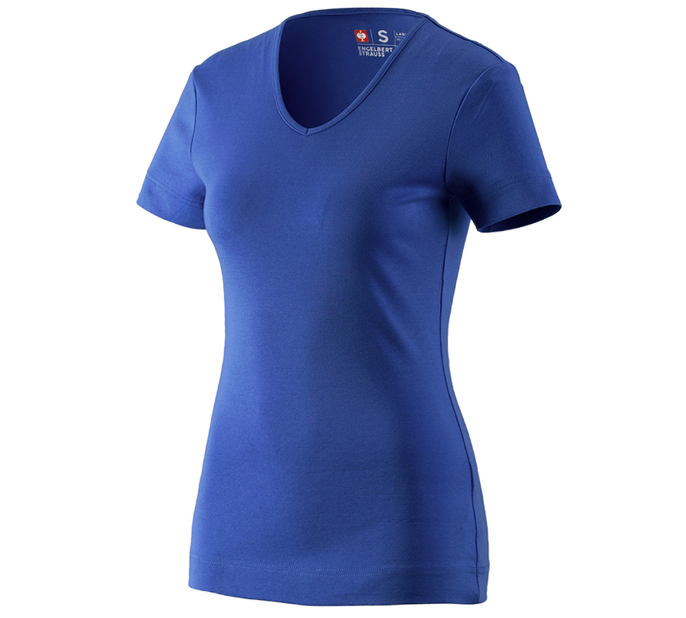 T-Shirts, Pullover & Skjorter: e.s. T-Shirt cotton V-Neck, damer + kornblå