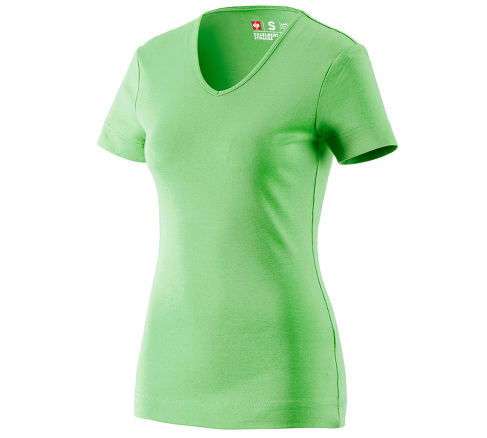 T-Shirts, Pullover & Skjorter: e.s. T-Shirt cotton V-Neck, damer + æblegrøn