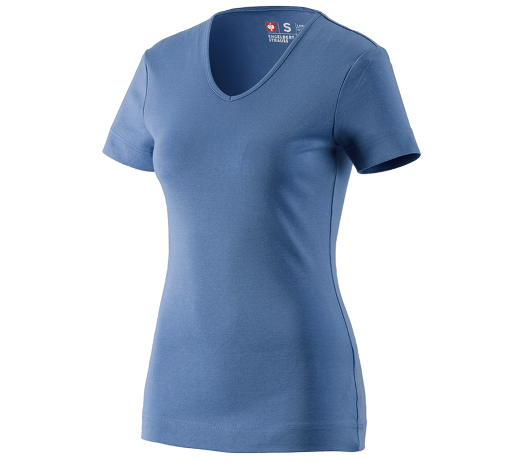 T-Shirts, Pullover & Skjorter: e.s. T-Shirt cotton V-Neck, damer + kobolt