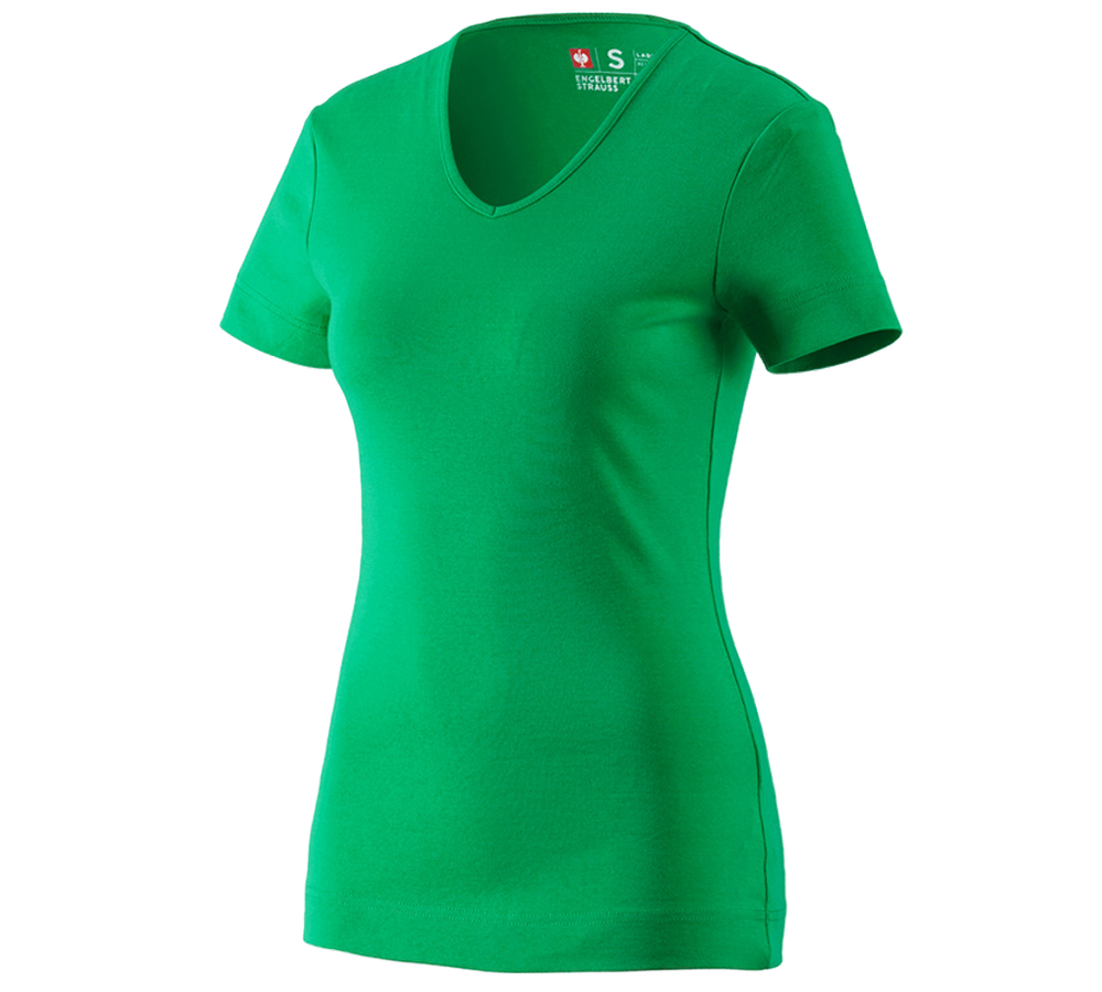 T-Shirts, Pullover & Skjorter: e.s. T-Shirt cotton V-Neck, damer + græsgrøn