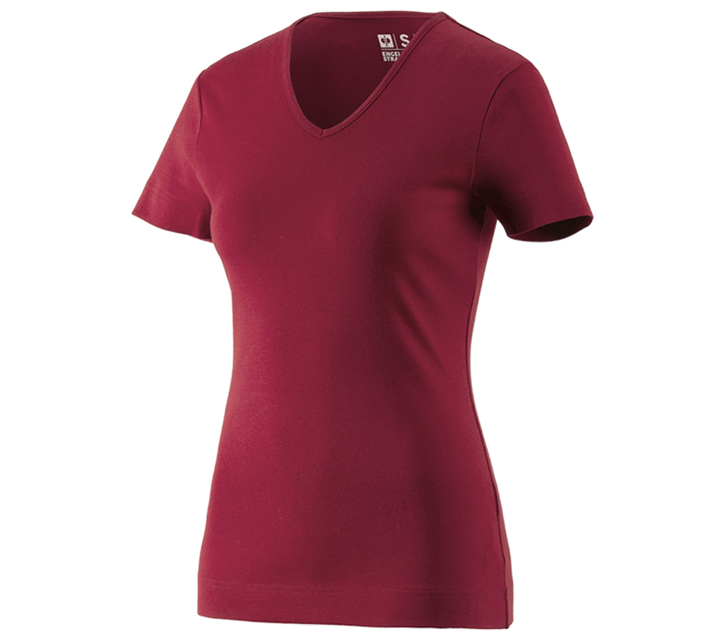 T-Shirts, Pullover & Skjorter: e.s. T-Shirt cotton V-Neck, damer + bordeaux
