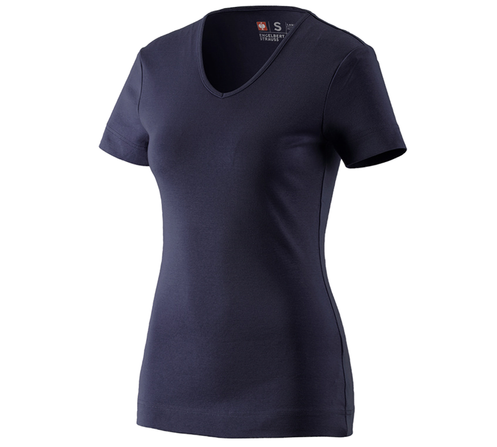 T-Shirts, Pullover & Skjorter: e.s. T-Shirt cotton V-Neck, damer + mørkeblå