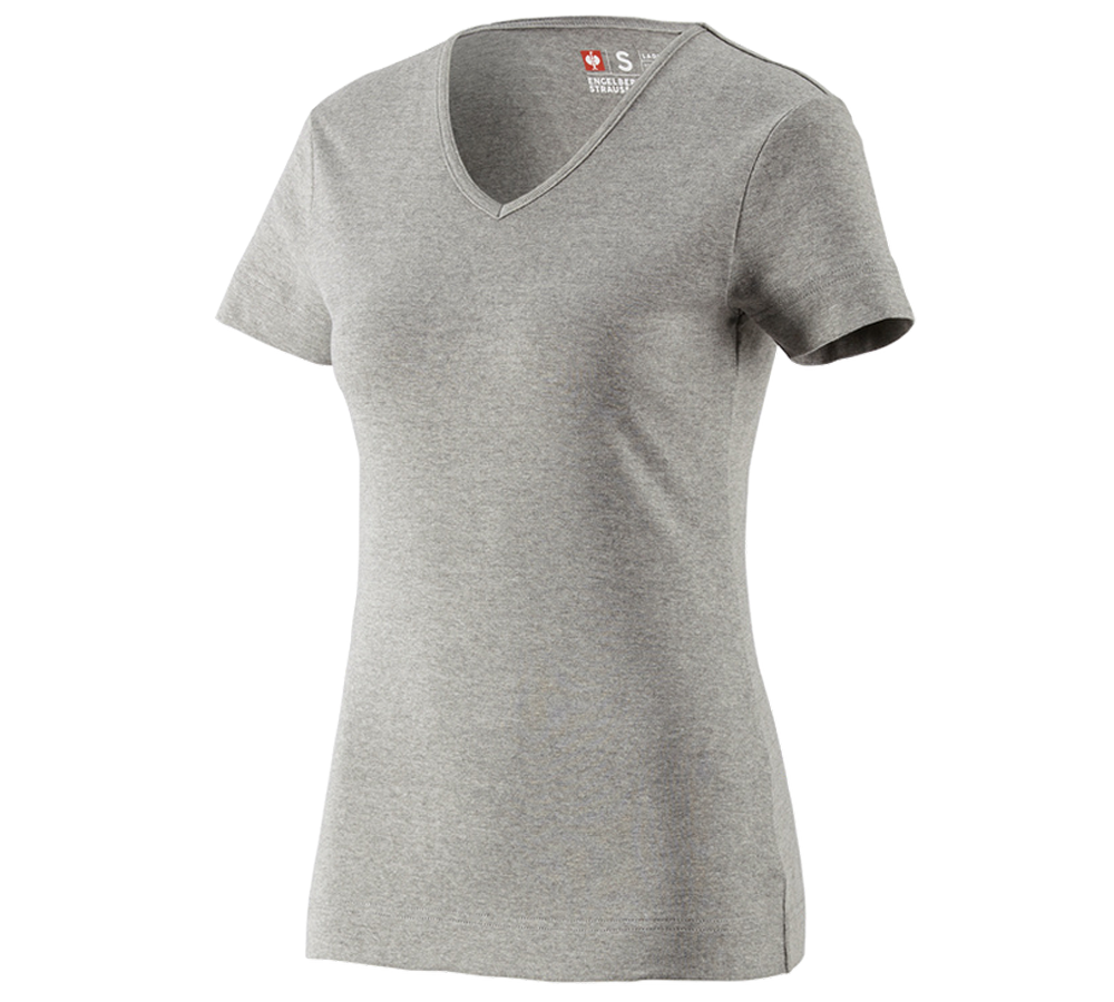 T-Shirts, Pullover & Skjorter: e.s. T-Shirt cotton V-Neck, damer + gråmeleret