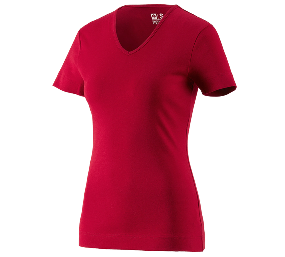 T-Shirts, Pullover & Skjorter: e.s. T-Shirt cotton V-Neck, damer + rød
