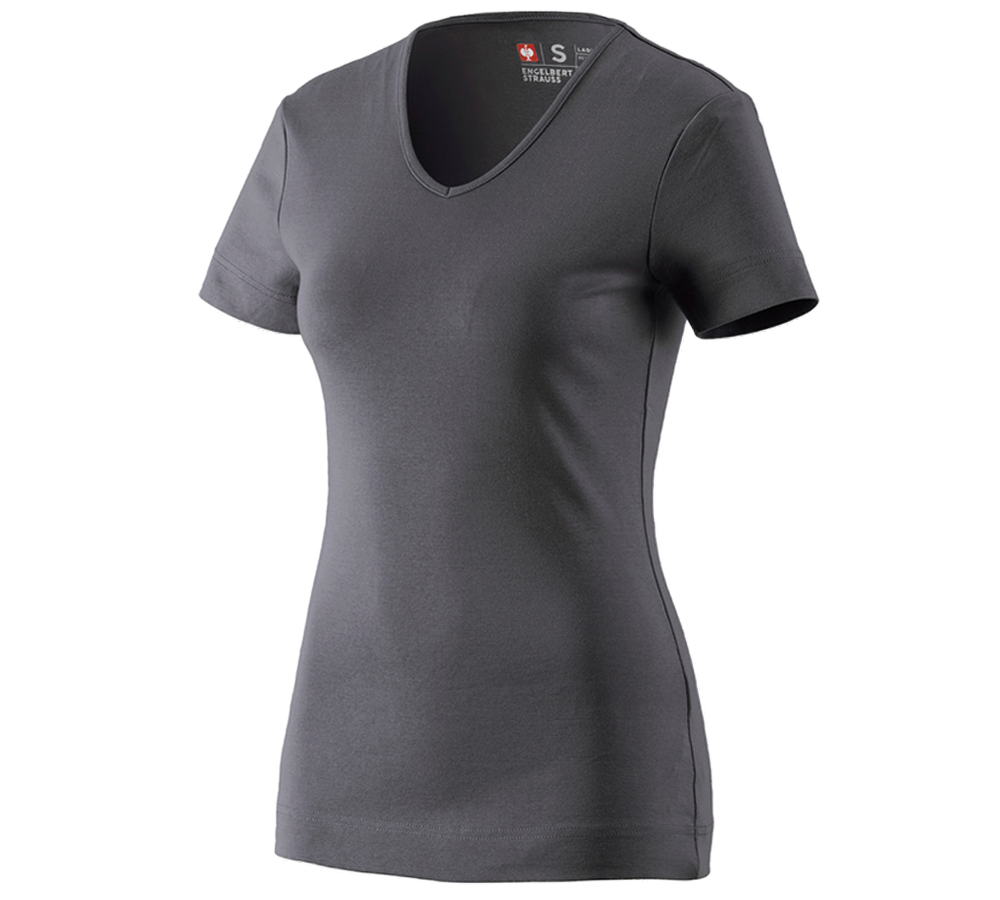 T-Shirts, Pullover & Skjorter: e.s. T-Shirt cotton V-Neck, damer + antracit