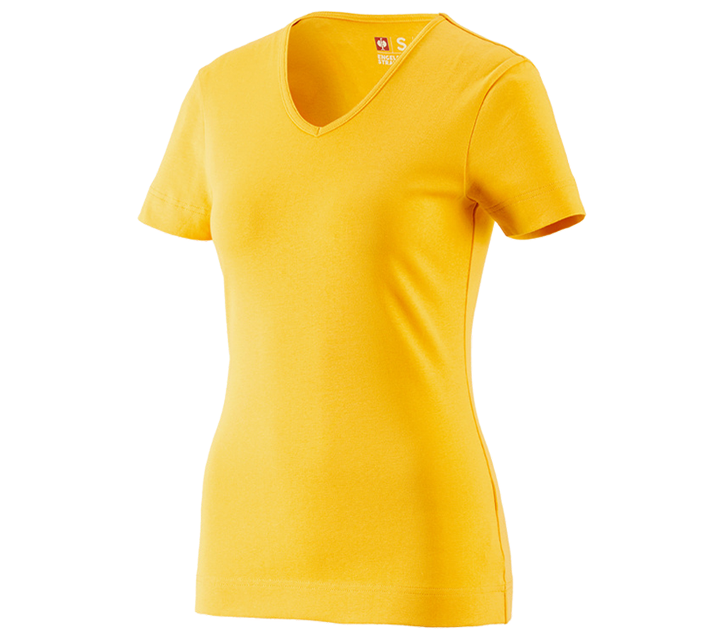 T-Shirts, Pullover & Skjorter: e.s. T-Shirt cotton V-Neck, damer + gul