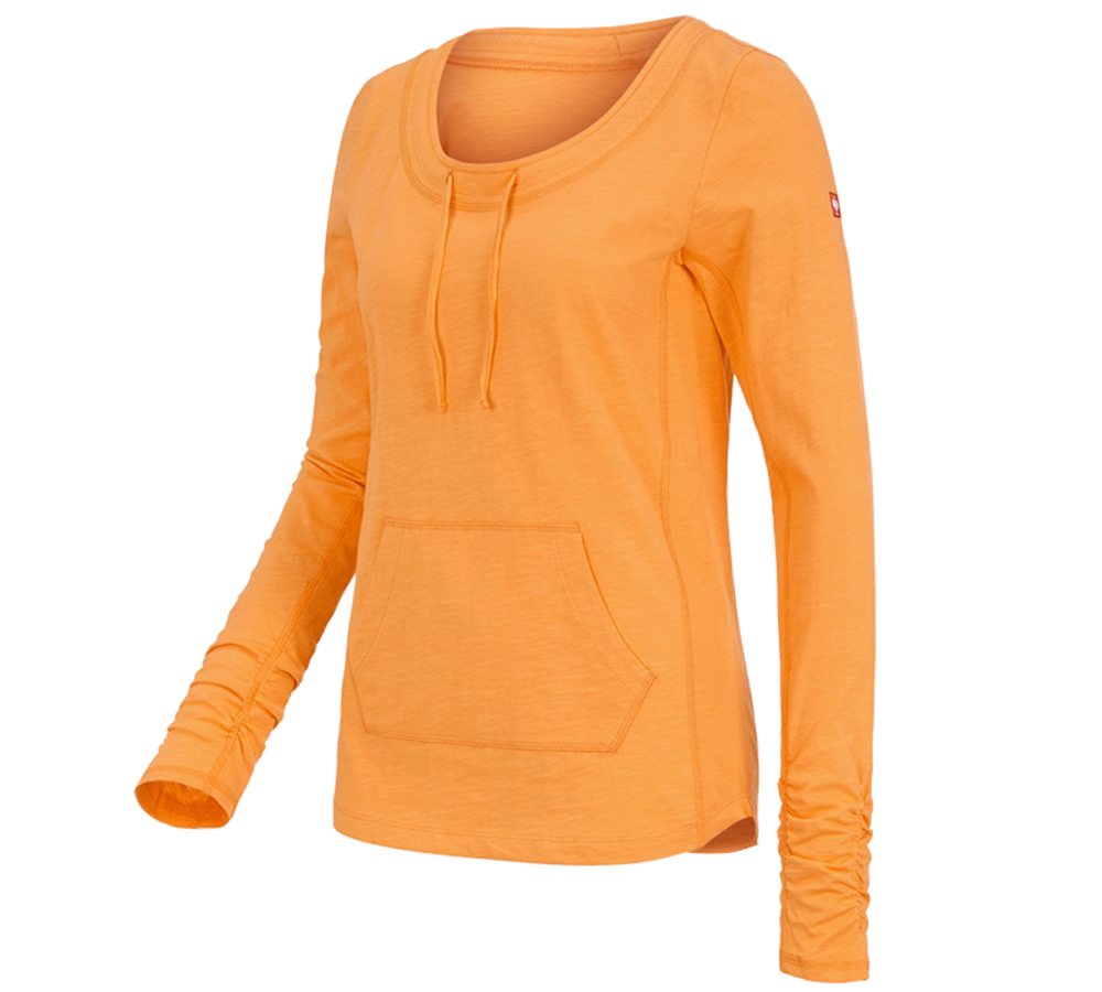 T-Shirts, Pullover & Skjorter: e.s. Longsleeve cotton slub, damer + lys orange
