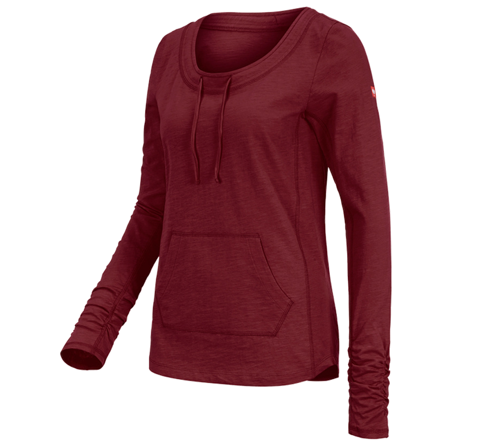 T-Shirts, Pullover & Skjorter: e.s. Longsleeve cotton slub, damer + rubin