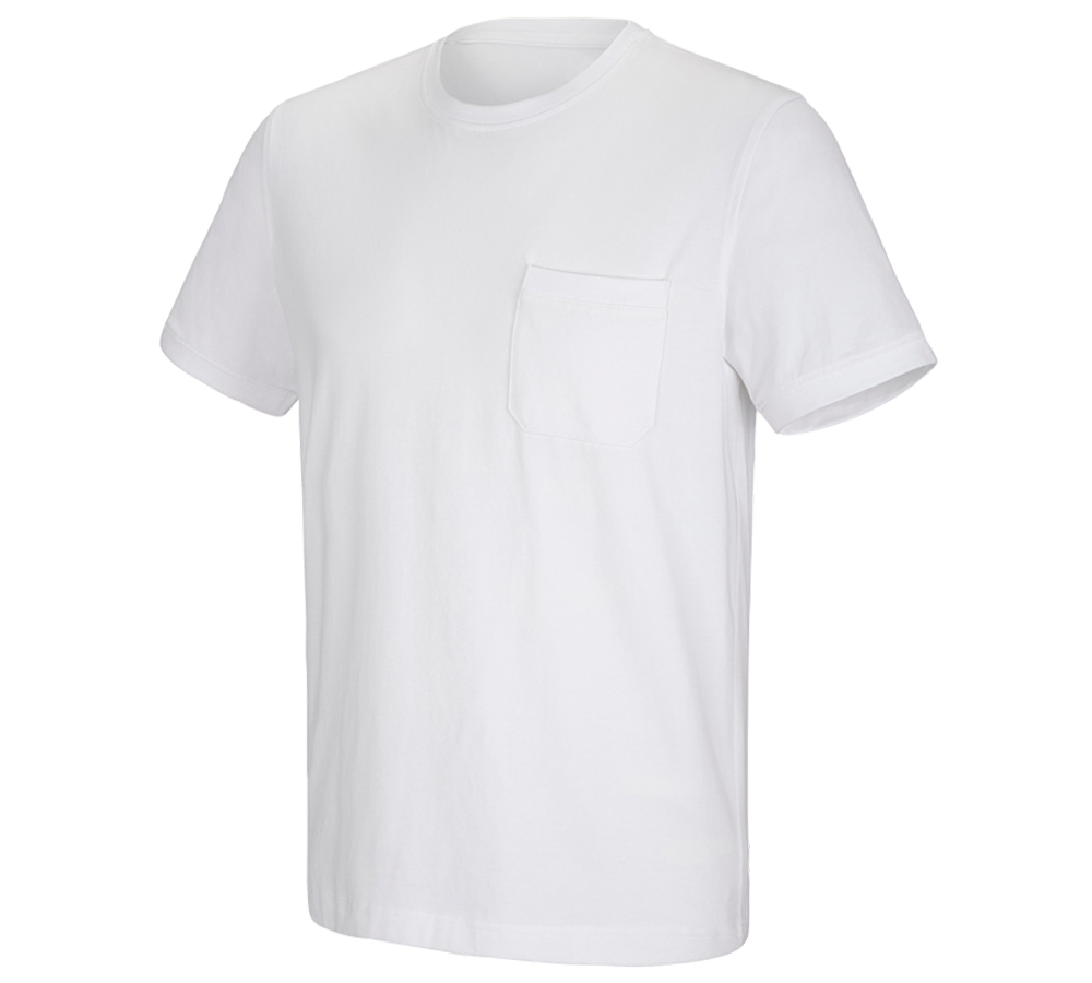 T-Shirts, Pullover & Skjorter: e.s. T-shirt cotton stretch Pocket + hvid
