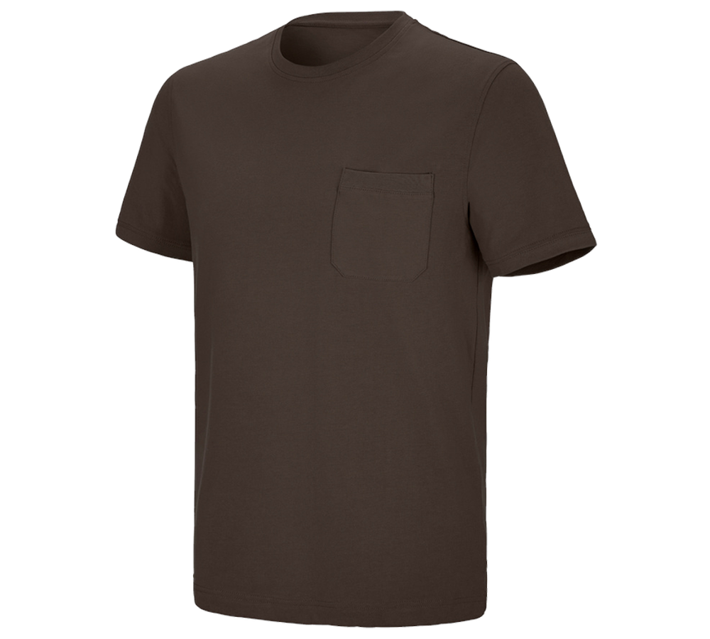 Emner: e.s. T-shirt cotton stretch Pocket + kastanje