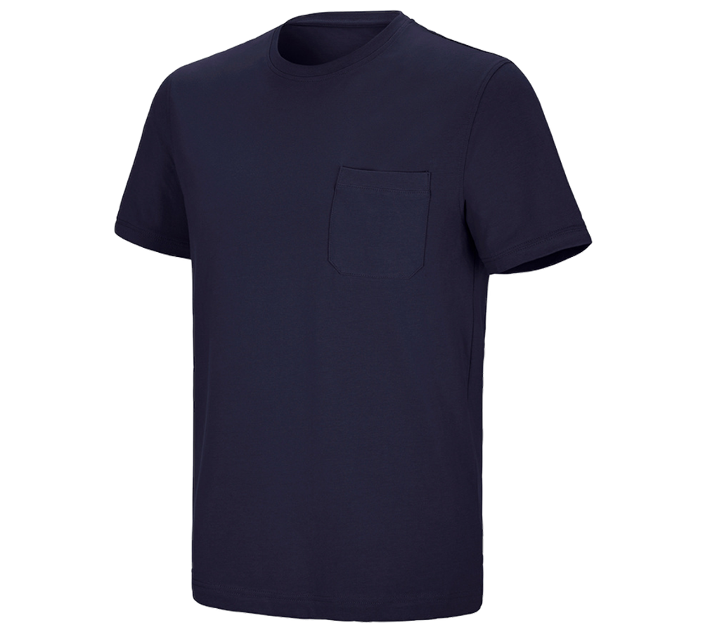 T-Shirts, Pullover & Skjorter: e.s. T-shirt cotton stretch Pocket + mørkeblå