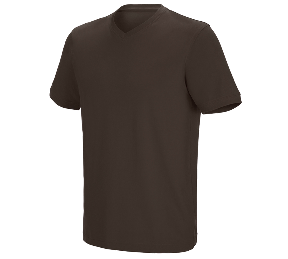 T-Shirts, Pullover & Skjorter: e.s. T-shirt cotton stretch V-Neck + kastanje