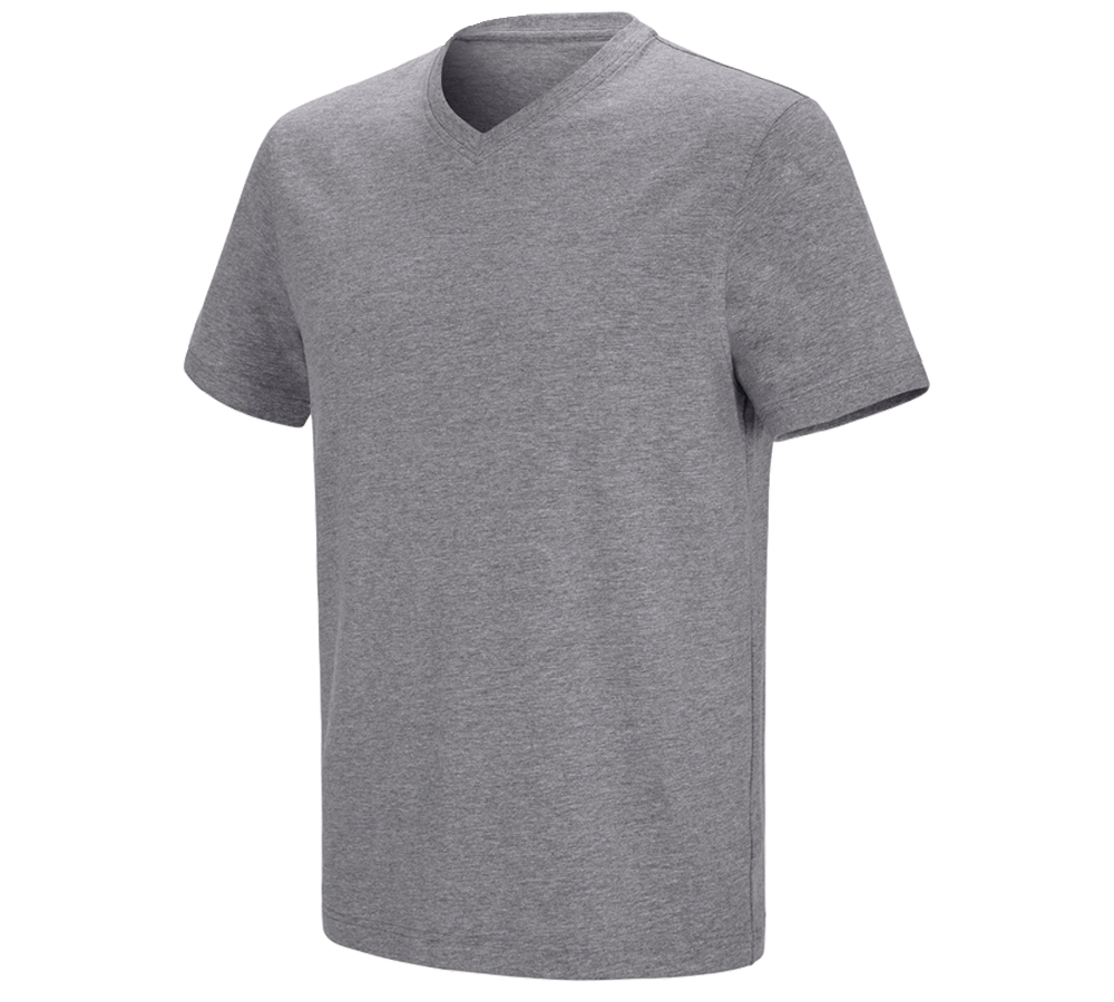 Topics: e.s. T-shirt cotton stretch V-Neck + grey melange