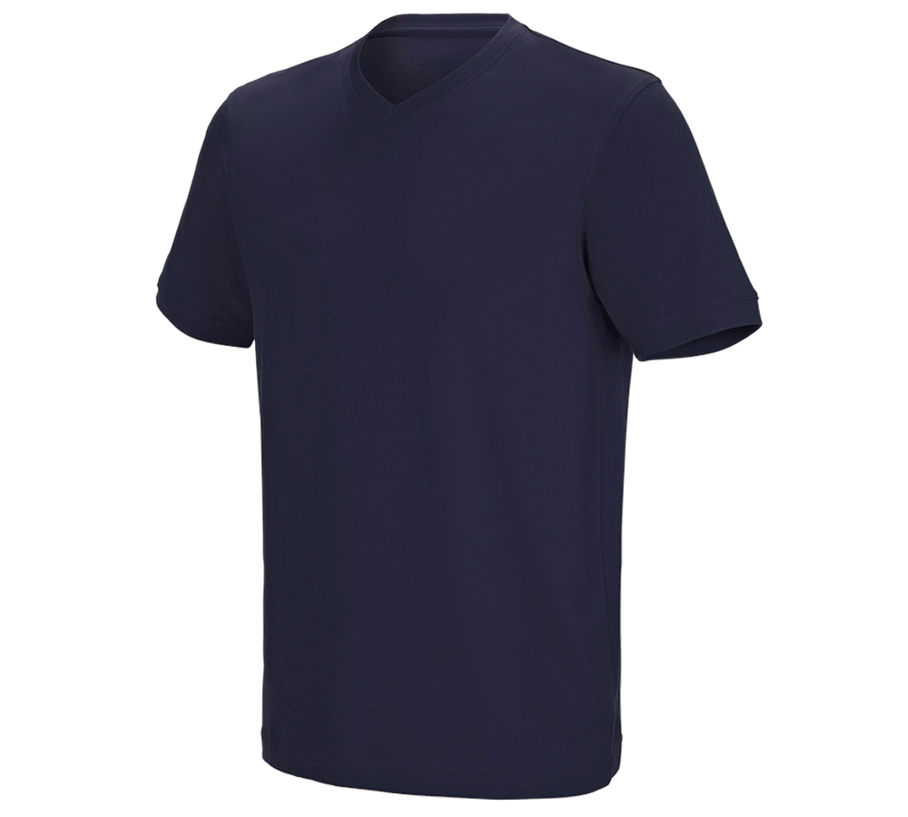 T-Shirts, Pullover & Skjorter: e.s. T-shirt cotton stretch V-Neck + mørkeblå