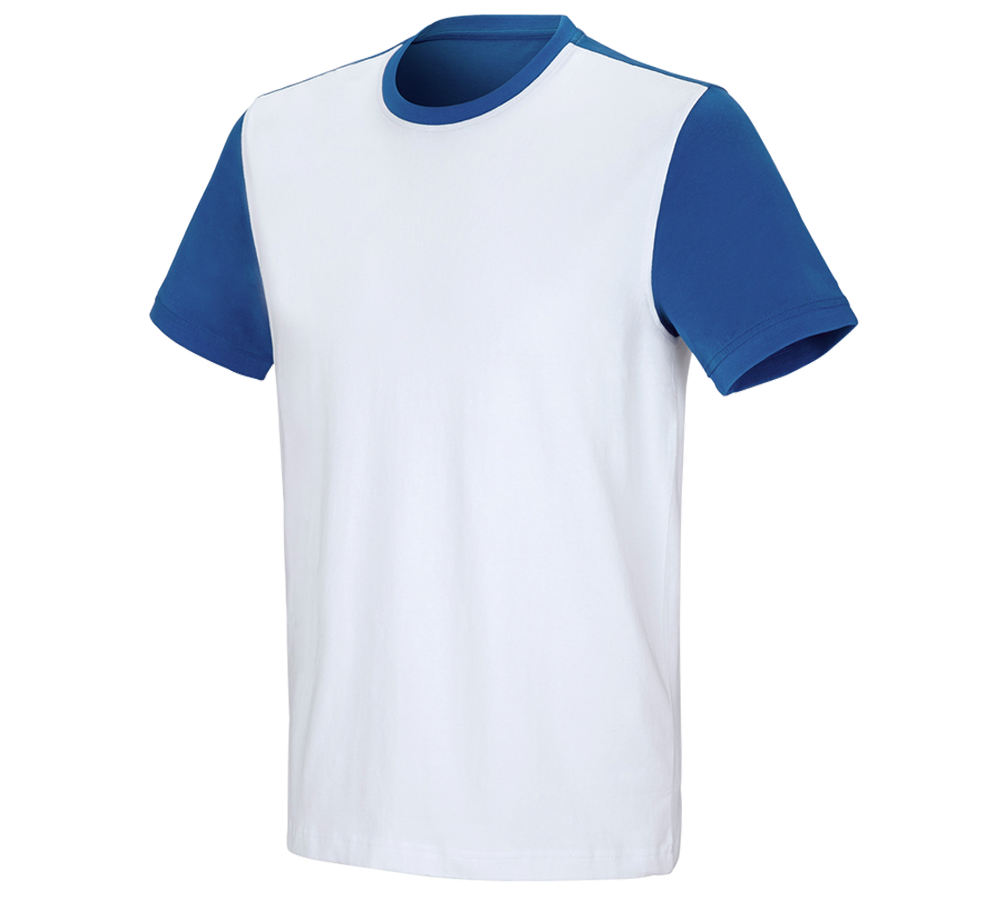 T-Shirts, Pullover & Skjorter: e.s. T-shirt cotton stretch bicolor + hvid/ensianblå