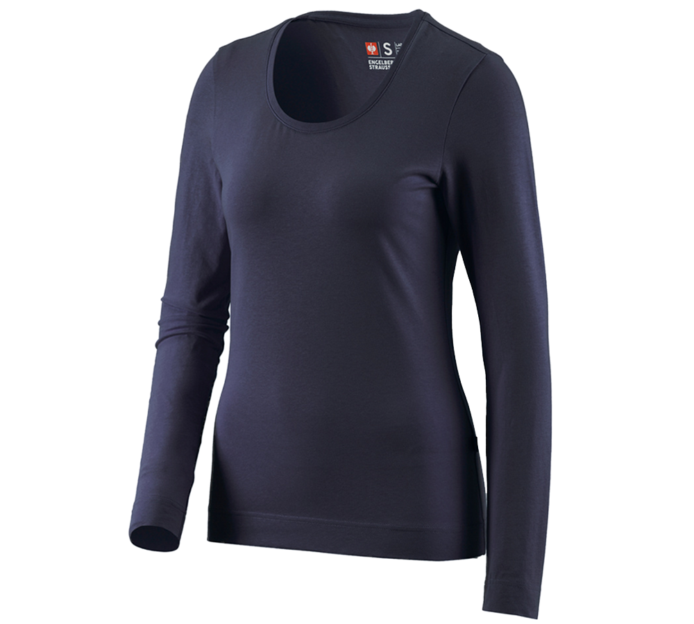 T-Shirts, Pullover & Skjorter: e.s. Longsleeve cotton stretch, damer + mørkeblå