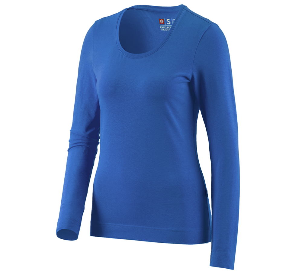 T-Shirts, Pullover & Skjorter: e.s. Longsleeve cotton stretch, damer + ensianblå