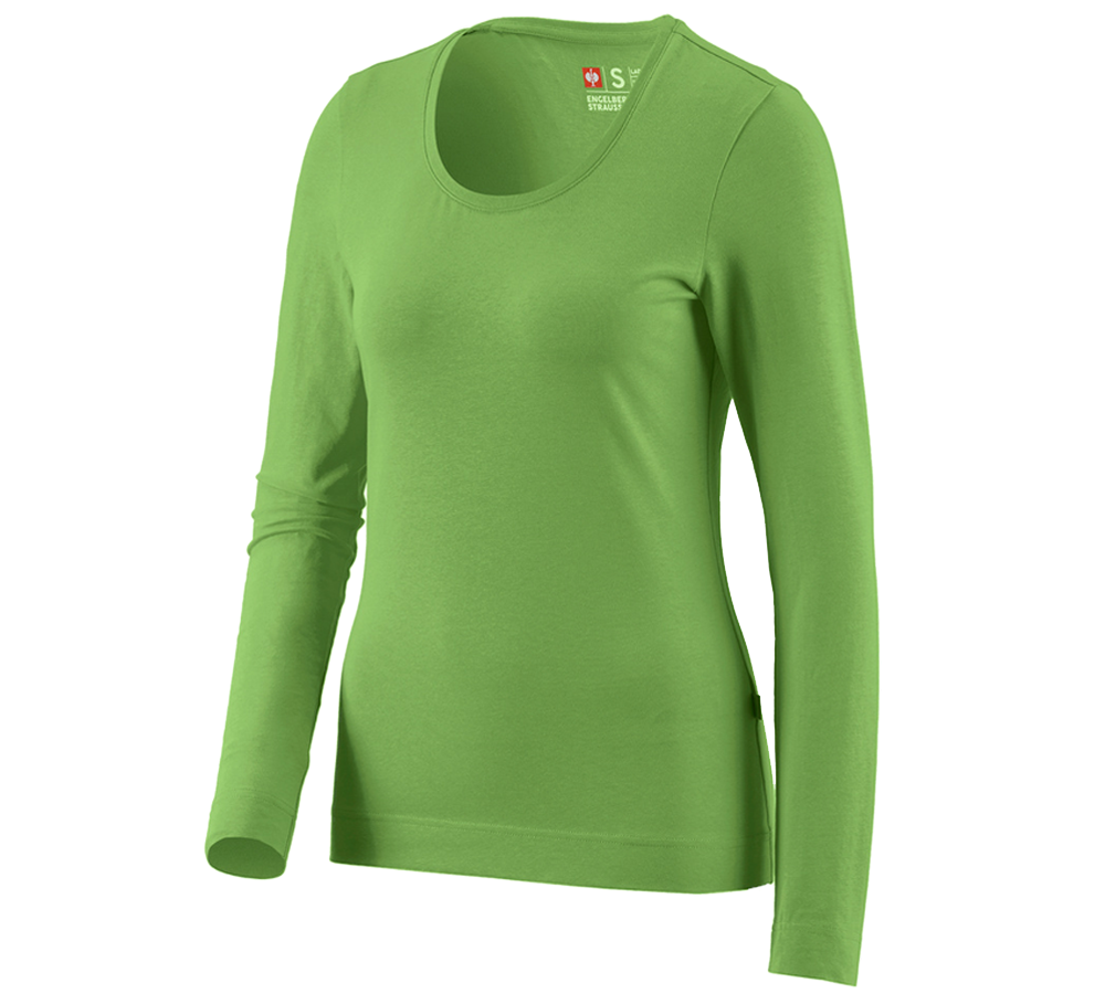 T-Shirts, Pullover & Skjorter: e.s. Longsleeve cotton stretch, damer + havgrøn