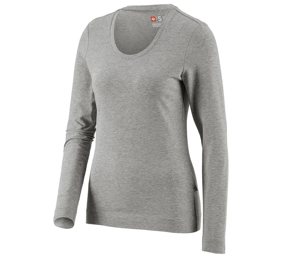 T-Shirts, Pullover & Skjorter: e.s. Longsleeve cotton stretch, damer + gråmeleret