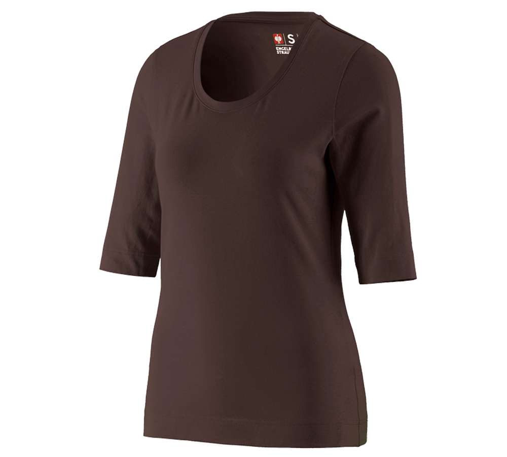 T-Shirts, Pullover & Skjorter: e.s. Shirt 3/4-ærmer cotton stretch, damer + kastanje